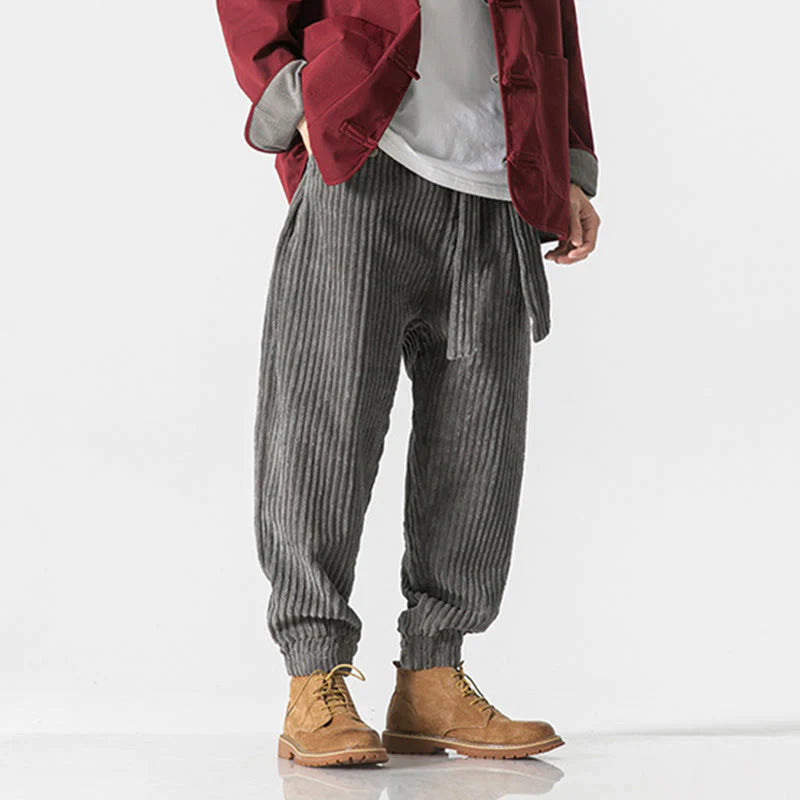Buddha Stones Winter Solid Color Men's Ankle-Length Corduroy Pants With Pockets