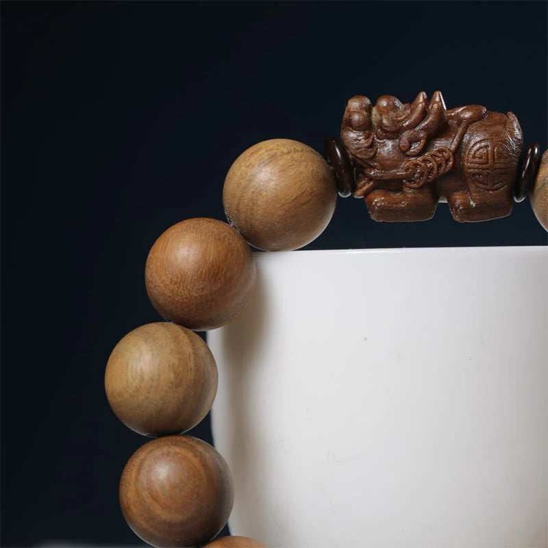 Buddha Stones Green Sandalwood Pixiu Attract Wealth Bracelet