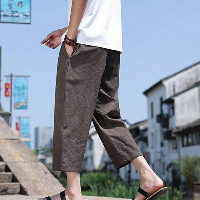 Buddha Stones Casual Woven Bead Waist Rope Men's 7-8 Length Spandex Pants With Pockets