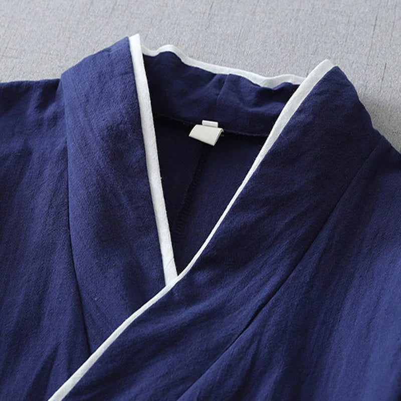Buddha Stones Casual Color Stitching V-Neck Three Quarter Sleeve Zen Cotton Linen Women's Shirt