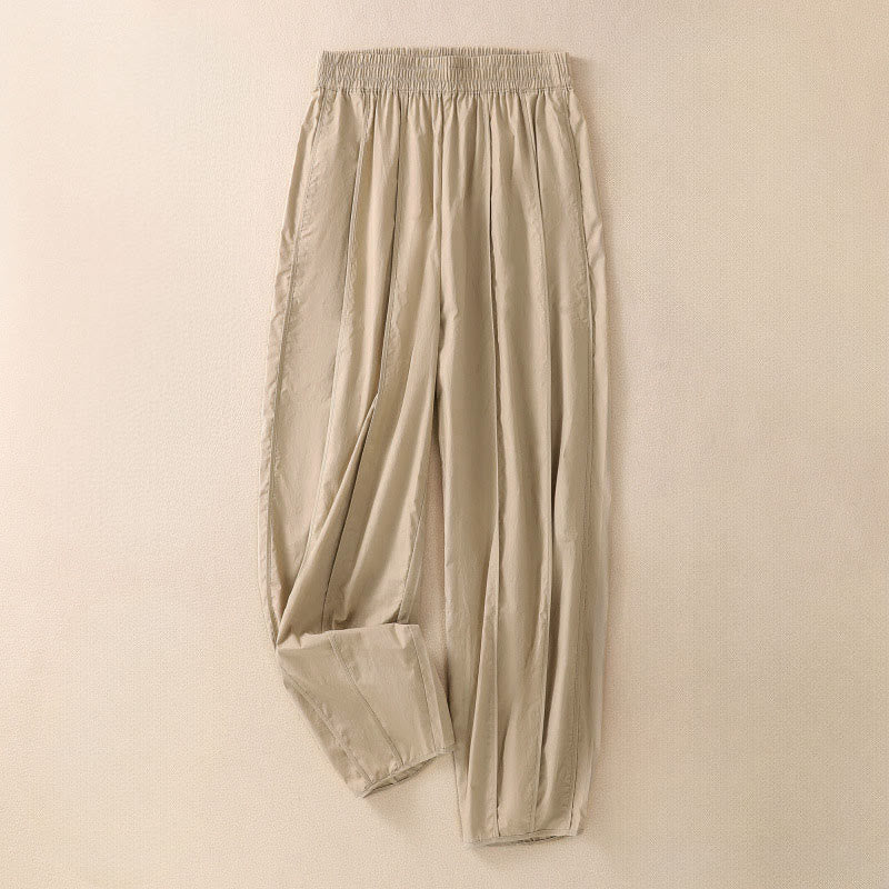 Buddha Stones Summer Simple Pure Color High Waisted Pleated Women's Harem Pants With Pockets