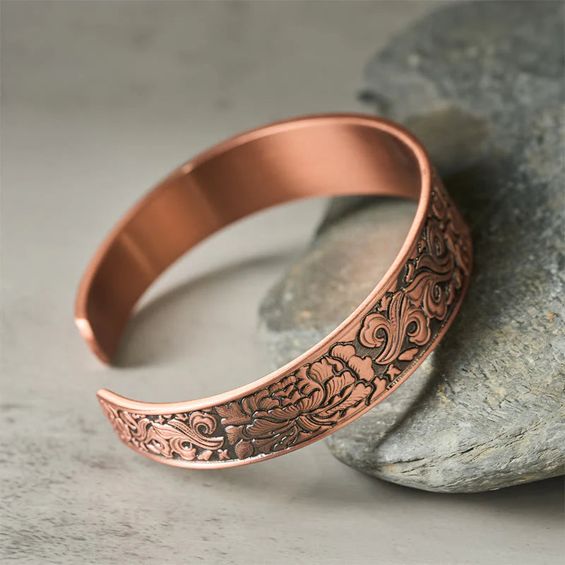 Buddha Stones Copper Flower Open Balance Luck Adjustable Cuff Bracelet Bangle