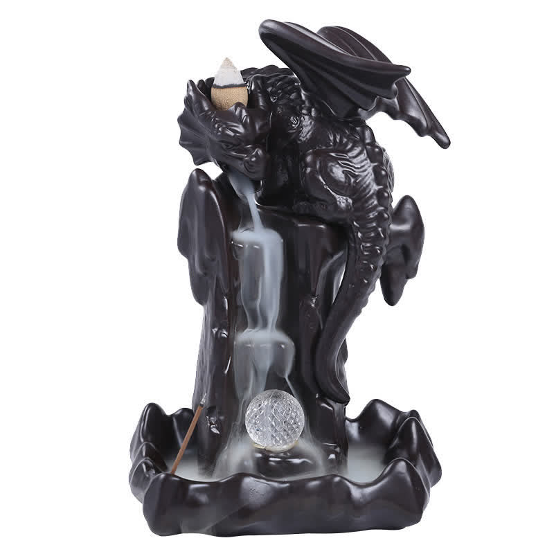 Buddha Stones Nordic Dragon Ceramic Backflow Smoke Fountain Meditation Healing Incense Burner Led Ball Decoration