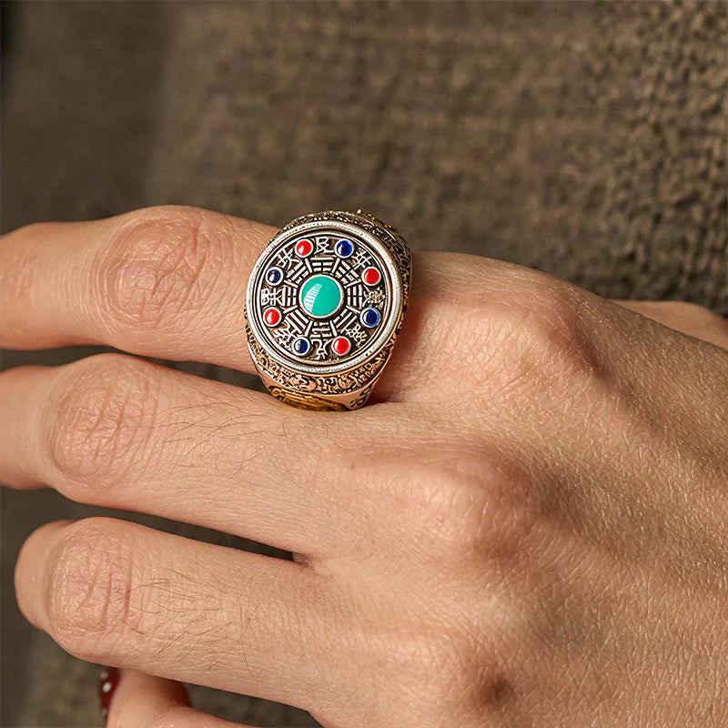 Buddha Stones Copper Bagua Copper Coins Wealth Rotatable Adjustable Ring