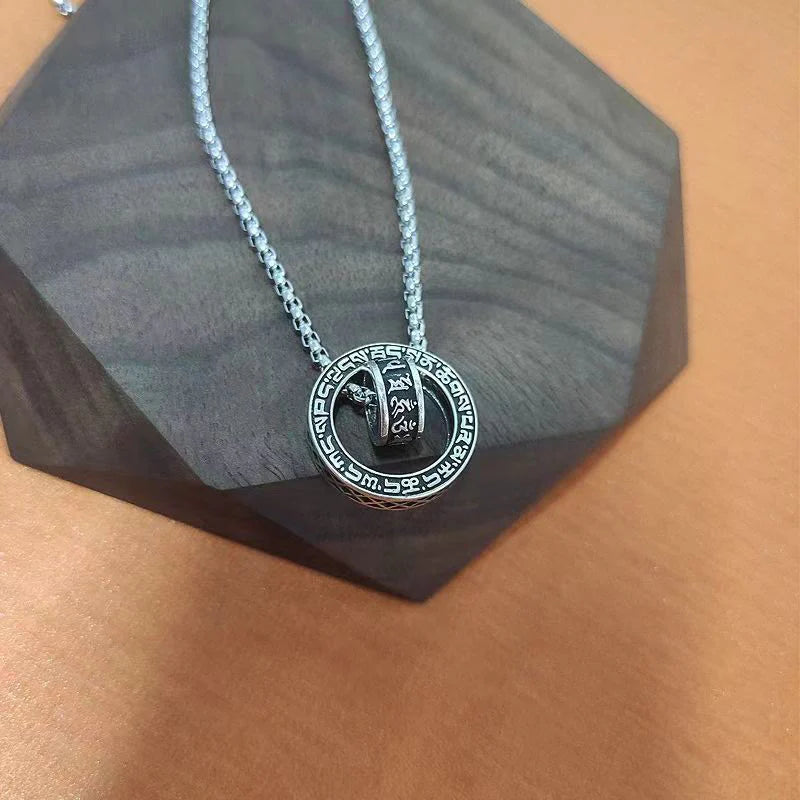 Buddha Stones Tibetan Om Mani Padme Hum Carved Peace Purity Chain Necklace Pendant