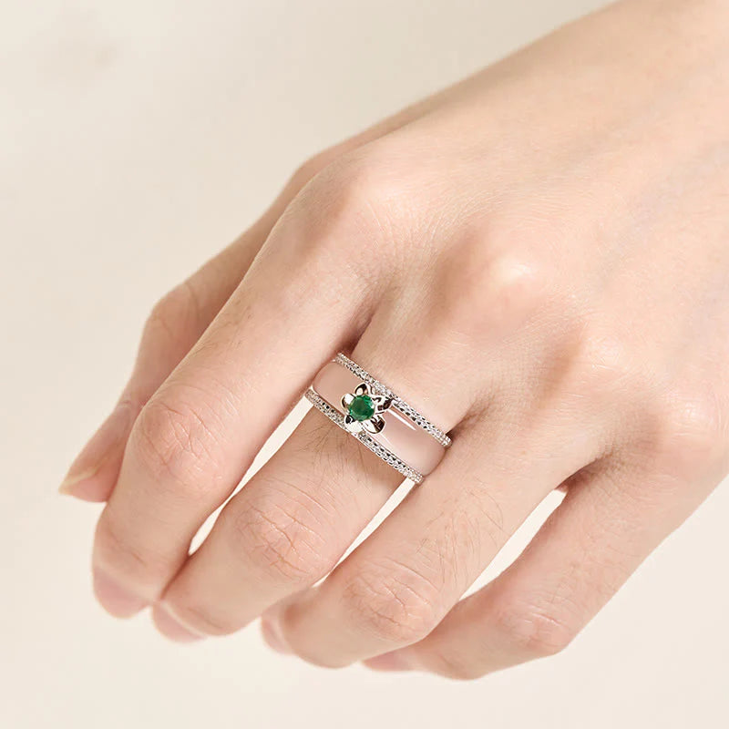 Buddha Stones Chalcedony Gourd Flower Harmony Ring