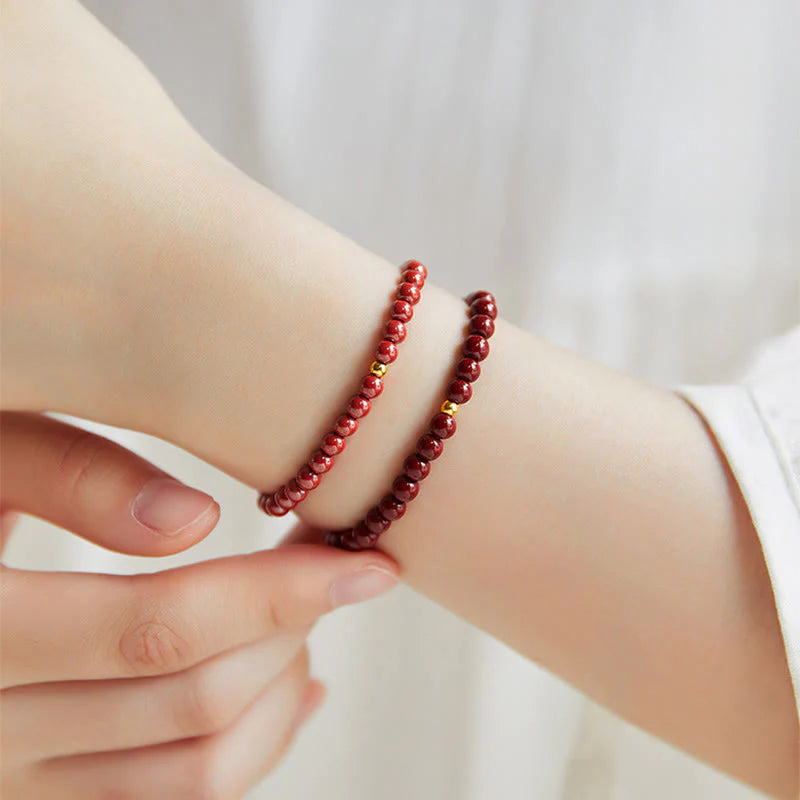 Buddha Stones 999 Gold Cinnabar Simple Design Concentration Bracelet