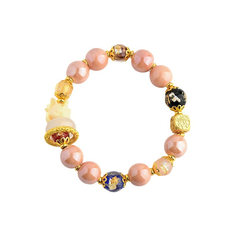 Buddha Stones Tibetan Incense Ash Liuli Glass Bead Luck Protection Nine Tailed Fox Bracelet