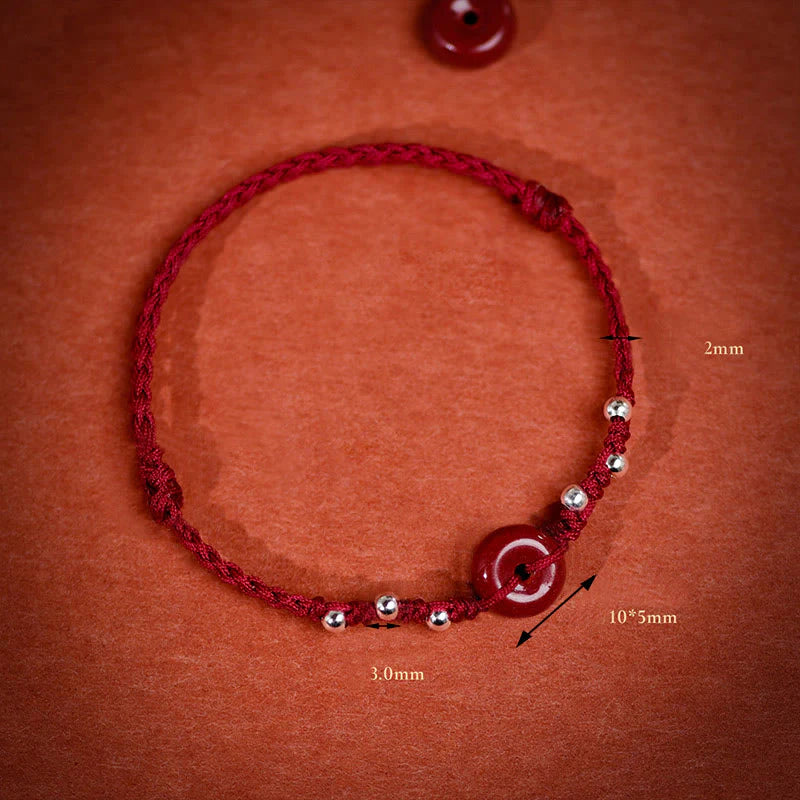 Buddha Stones Cinnabar Peace Buckle Handmade String Adjustable Blessing Bracelet Anklet