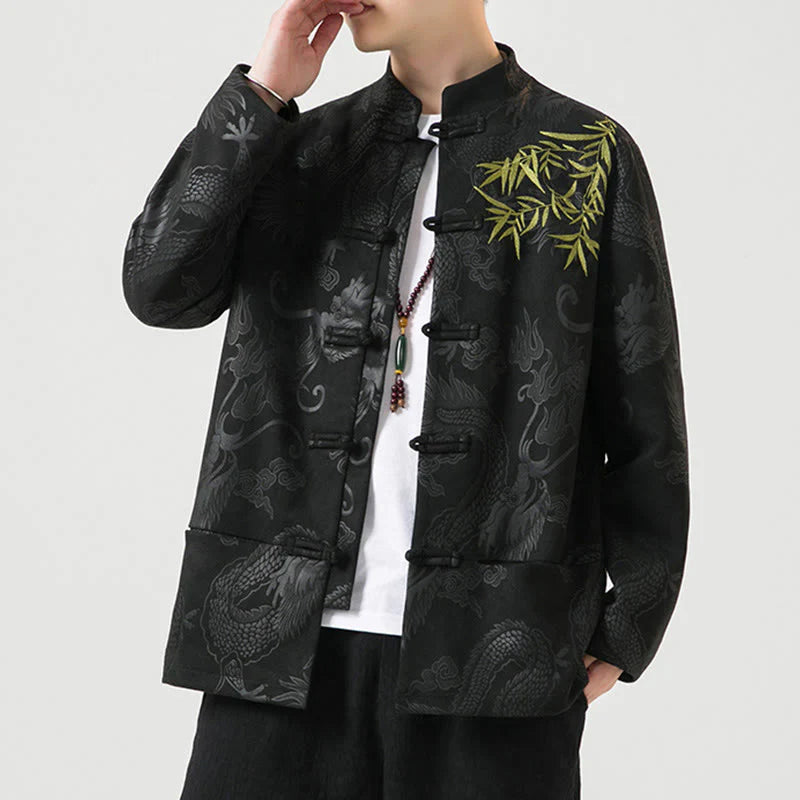 Buddha Stones Bamboo Dragon Frog-Button Desgin Long Sleeve Men's Jacket