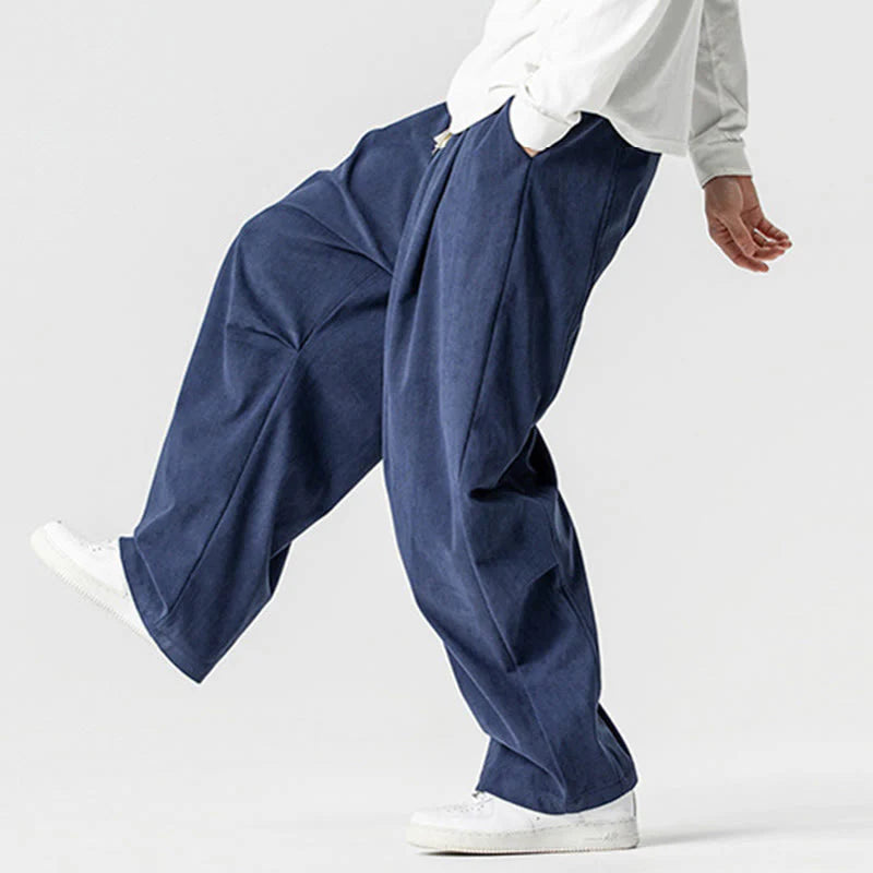 Buddha Stones Winter Drawstring Corduroy Cotton Men's Wide Leg Pants With Pockets