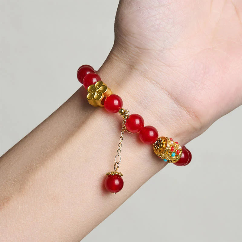 Buddha Stones Tibetan White Agate Crystal Stone Flowers Positivity Bracelet