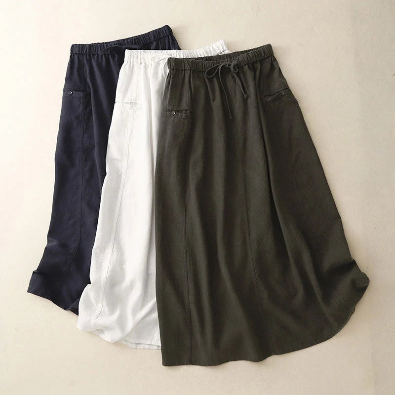Buddha Stones Drawstring A-line Elastic Waist Cotton Women's Skirt