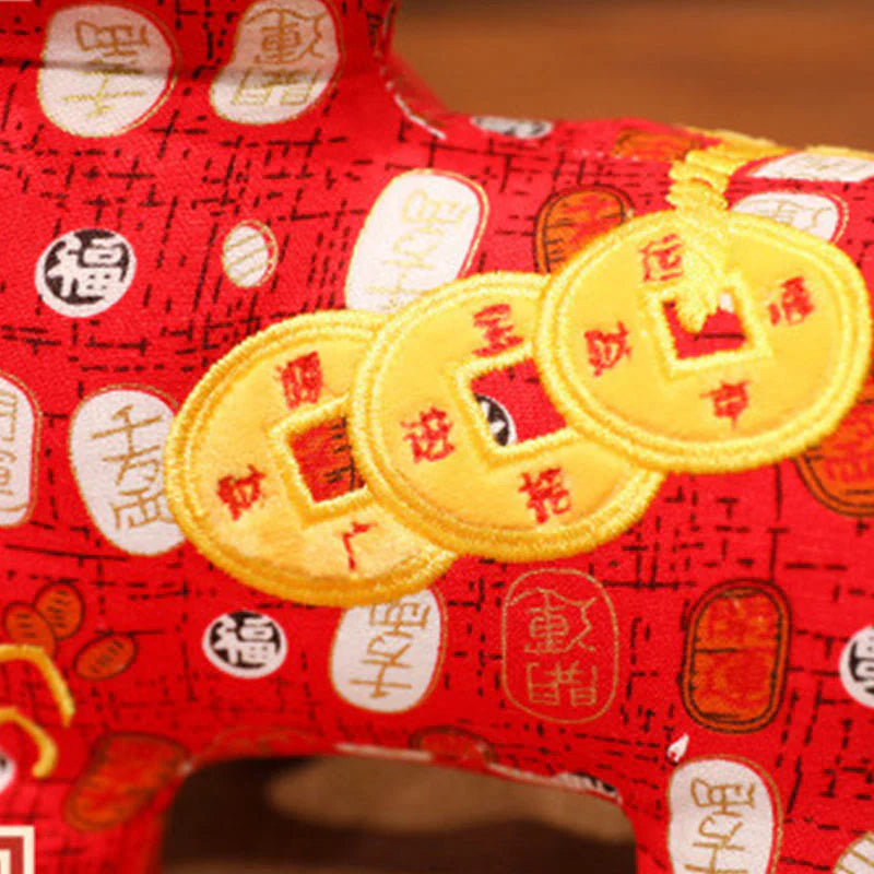 Buddha Stones Year of the Horse Copper Coins Plush Doll Home Decoration
