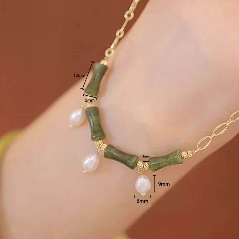 Buddha Stones Tianshan Jade Bamboo Pearl Abundance Wealth Necklace Pendant