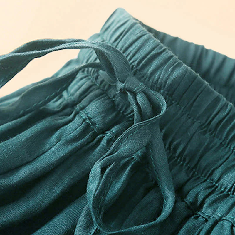 Buddha Stones Plain Lace Up Elastic Waist Women's Skirt With Pockets
