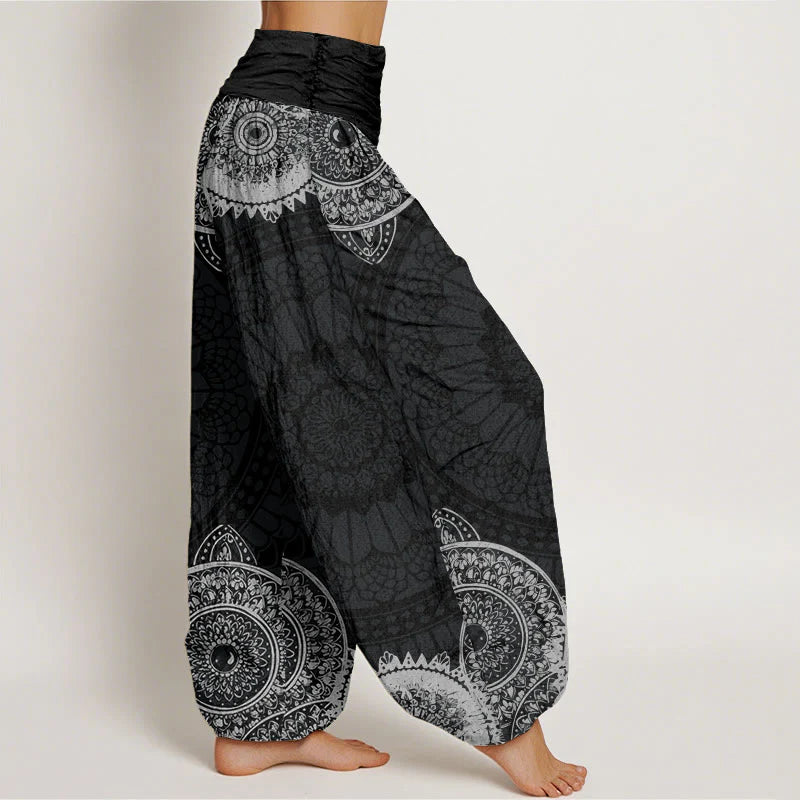 Buddha Stones Cotton Circular Mandala Design Women's Elastic Waist Harem Pants