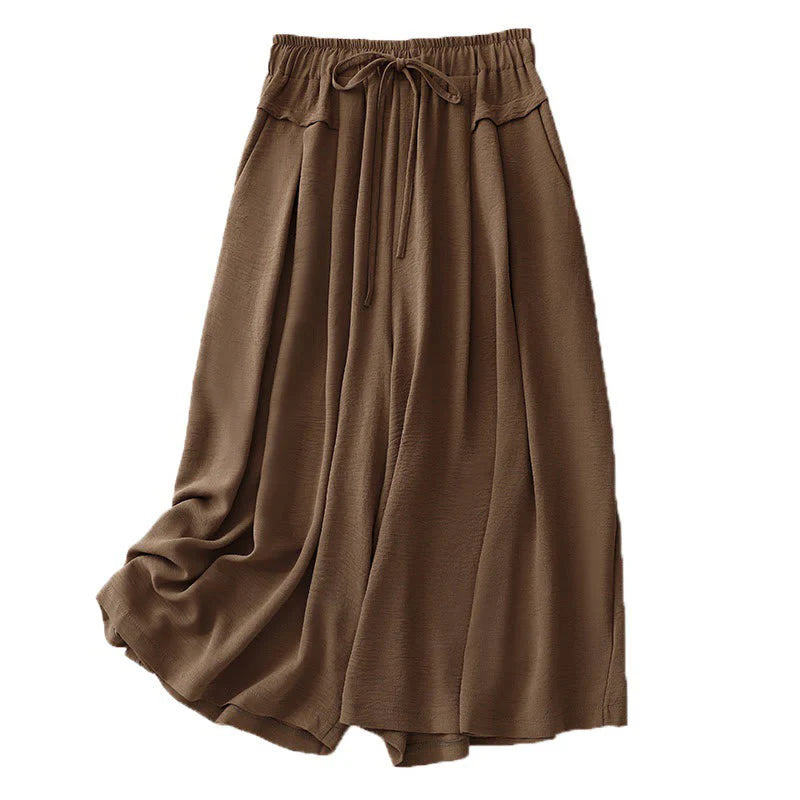 Buddha Stones Causal Ethnic Simple Drawstring Design Women's Wide Leg Cropped Pants With Pockets