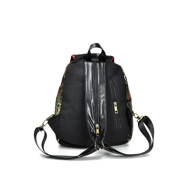 Buddha Stones Peacock Embroidery Canvas Tassel Backpack