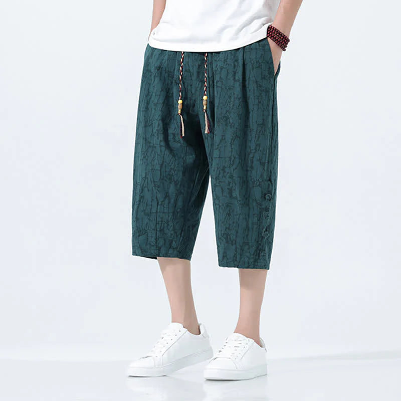 Buddha Stones Summer Drawstring Elastic Waist Men's CapriÂ Tapered Pants
