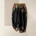 Buddha Stones Cotton Casual Red Peony Flower Vine Design Women's Elastic Waist Pants With Pockets
