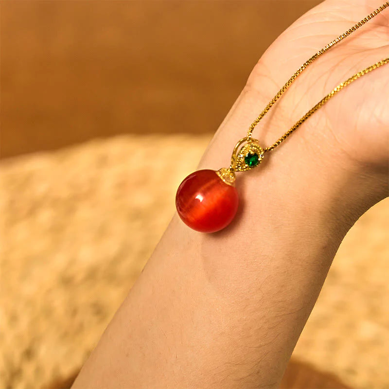 Buddha Stones Cat's Eye Round Ball Confidence Necklace Pendant