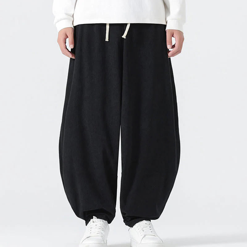 Buddha Stones Fall Solid Color Corduroy Men's Harem Pants With Pockets