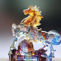 Buddha Stones Year Of The Horse Carved Ruyi Horse Liuli Crystal Art Piece Prosperity Home Office Decoration