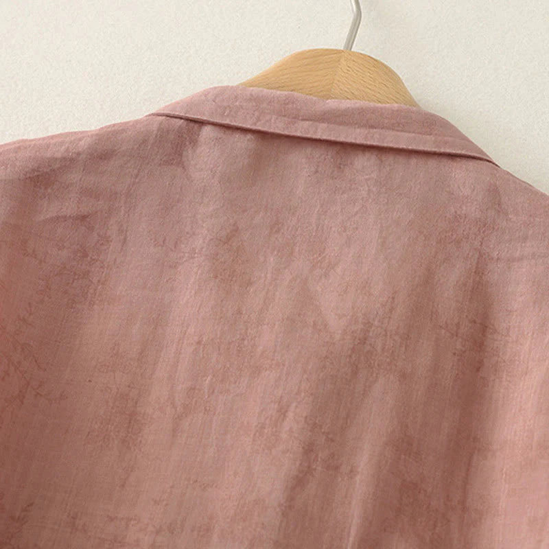 Buddha Stones Stand Collar Embroidery Button Design Three Quarter Sleeve Summer Women's Shirt