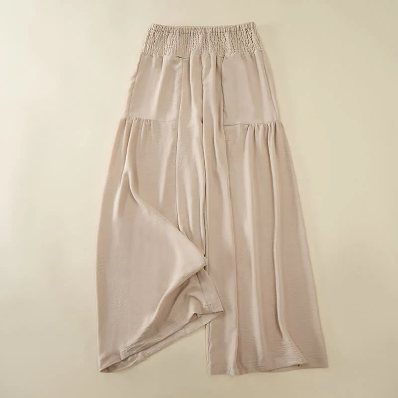 Buddha Stones Women's Summer High Elastic Waist Full Length Wide Leg Pants