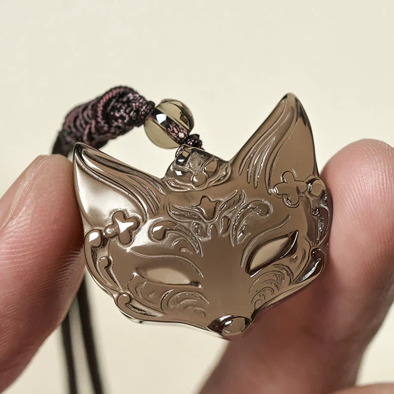 Buddha Stones Relief Fox Design Silver Sheen Obsidian Ice Obsidian Protection Necklace Pendant