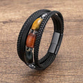 Buddha Stones Natural Tiger Eye Green Tiger Eye Red Tiger Eye Leather Strengthen Bracelet
