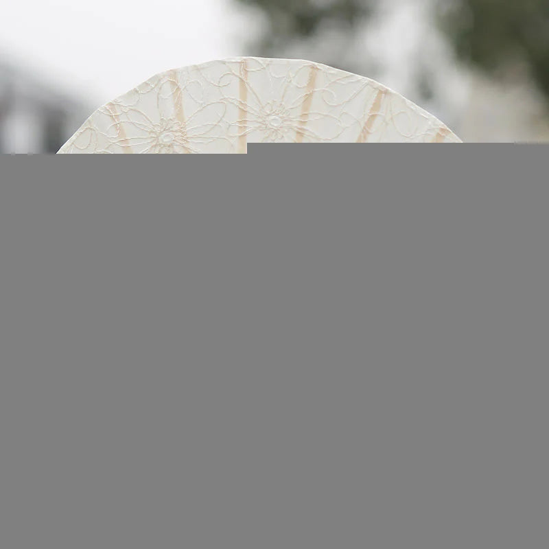 Buddha Stones Retro Large Flower Embroidery Shell Shape Tassels Handheld Bamboo Folding Fan