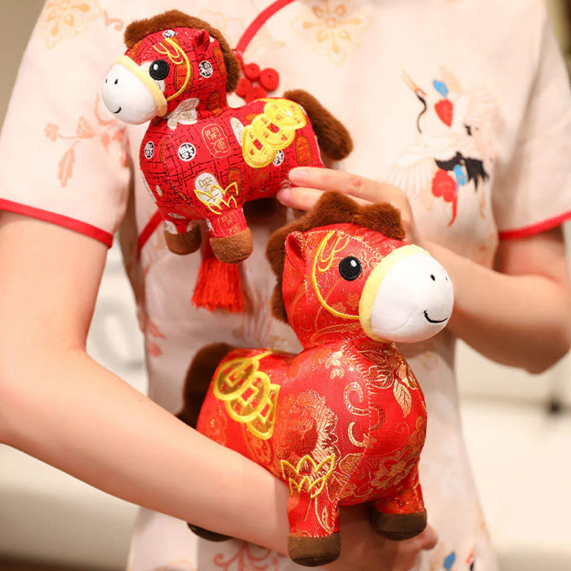 Buddha Stones Year of the Horse Copper Coins Plush Doll Home Decoration