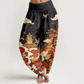 Buddha Stones Cotton Butterfly Rose Pagoda Heart Pattern Women's Elastic Waist Harem Pants