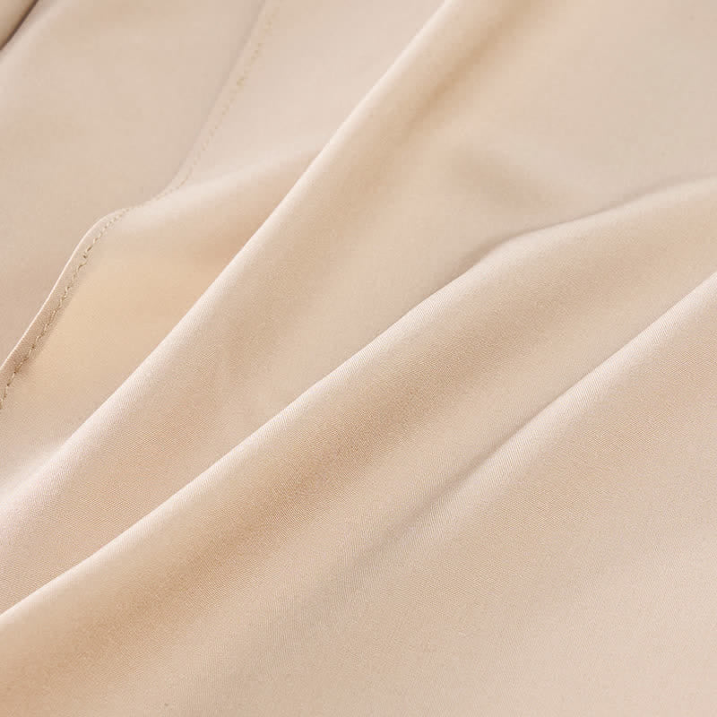 Buddha Stones Elegant Plain Side-Slit Drawstring Bow Design High Waist Women's Wide Leg Pants
