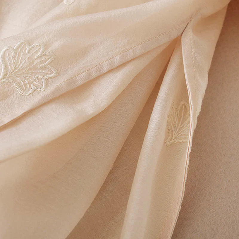 Buddha Stones Embroidery Flower Frog-Button Stand Collar Side Slit Short Sleeve Maxi Dress