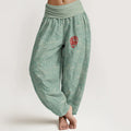 Buddha Stones Pure Cotton Fu Character Ocean Waves Women's Elastic Waist Harem Pants