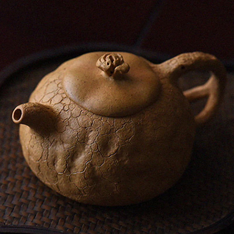 Buddha Stones Handmade Vintage Tree Texture Purple Clay Kung Fu Teapot 220ml