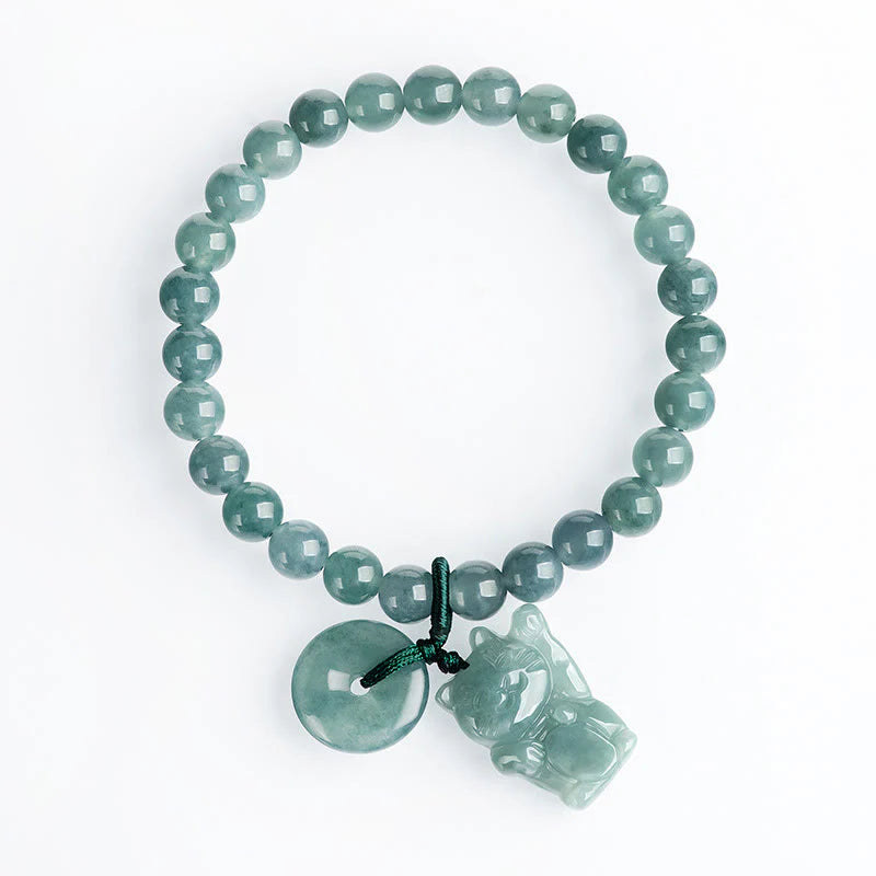 Buddha Stones Blue Jade Peace Buckle Lucky Cat Prosperity Bracelet