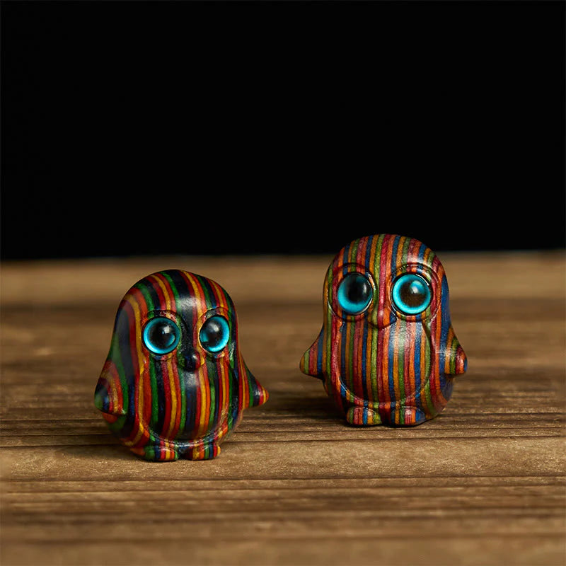 Buddha Stones 2Pcs Mini Rainbow Eucalyptus Penguin Carved Creativity Decoration