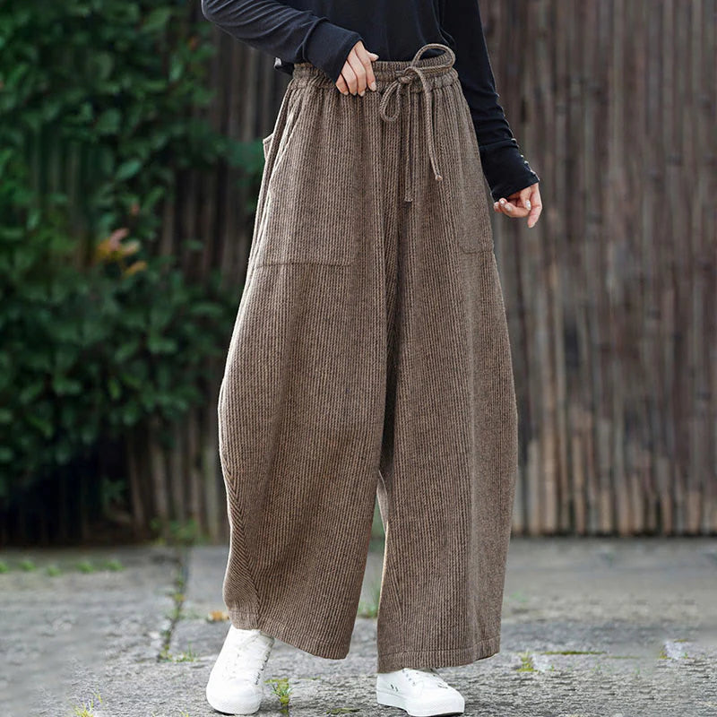 Buddha Stones Winter Men's Pure Color Drawstring Design Cotton High Waist Pants With Pockets
