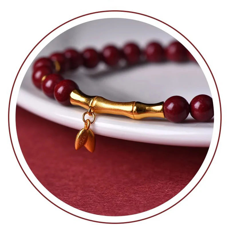 Buddha Stones Bamboo Cinnabar 925 Sterling Silver Concentration Bracelet