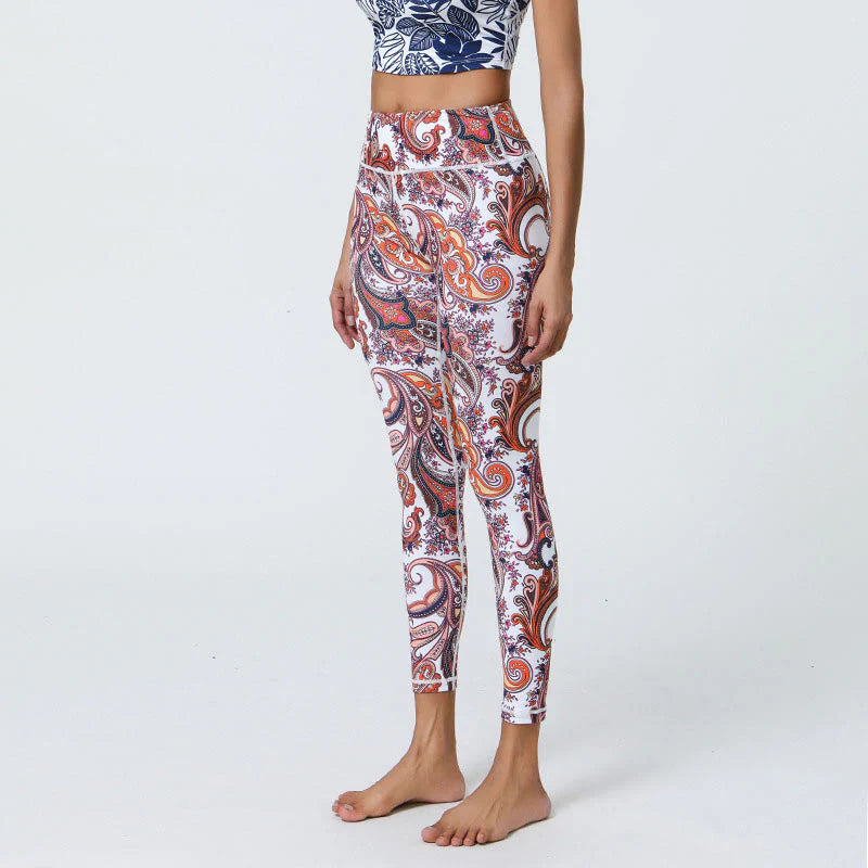 Buddha Stones Flowers Feathers Sun Moon Print Sports Fitness Yoga High Waist Leggings Women's Pants