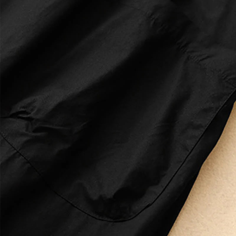 Buddha Stones Summer Plain Crew Neck Simple Short Sleeve Design Midi Dress With Pockets