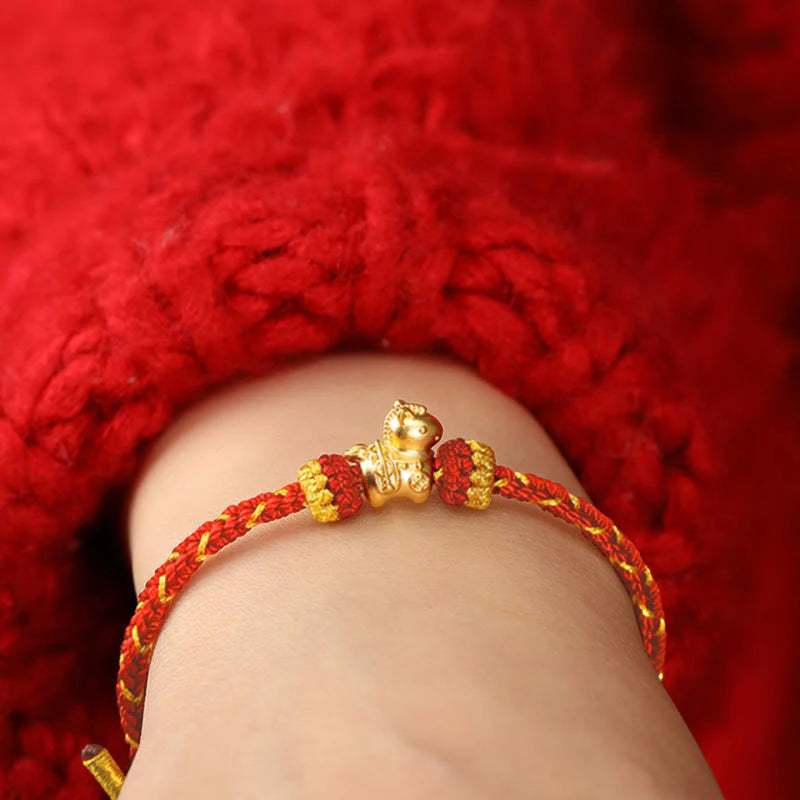 Buddha Stones 999 Gold Year Of The Horse Braided String Rope Luck Adjustable Bracelet