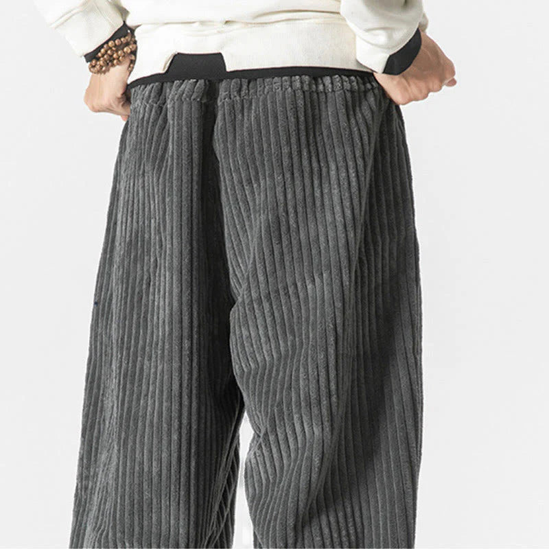 Buddha Stones Retro Winter Solid Color Men's Drawstring Corduroy Harem Pants With Pockets