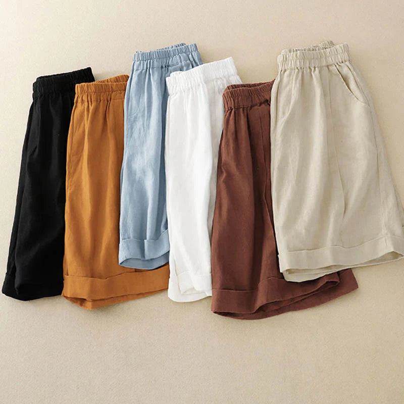 Buddha Stones Casual Solid Color Women's Cotton Shorts With Pockets