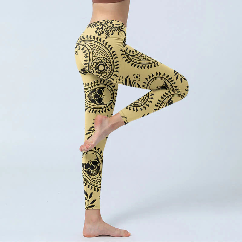 Buddha Stones Paisley Skull Design Gym Leggings Women's Yoga Pants