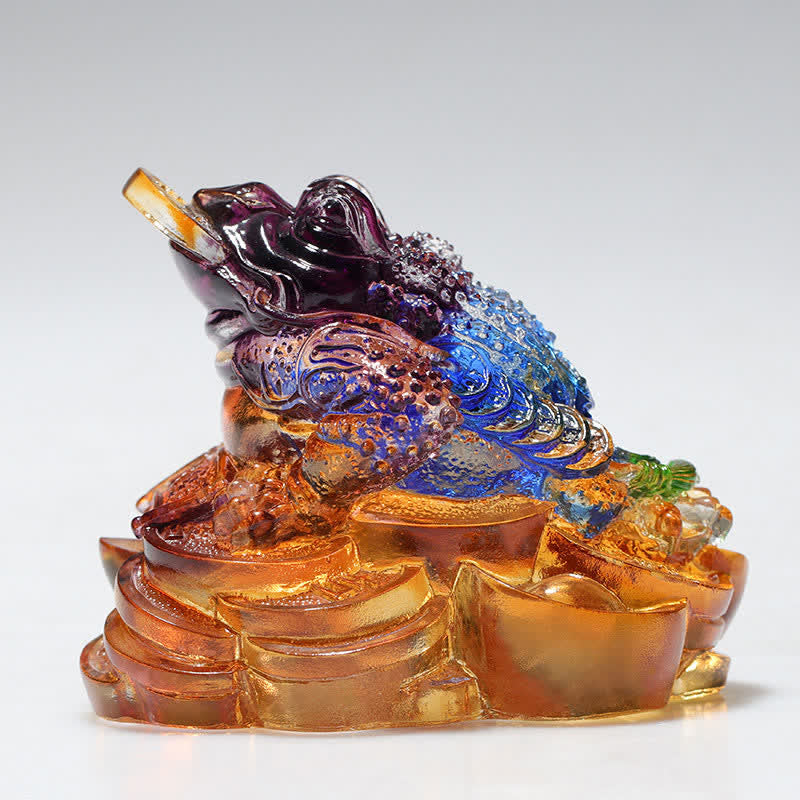 Buddha Stones Feng Shui Frog Handmade Liuli Crystal Art Piece Wealth Home Office Decoration